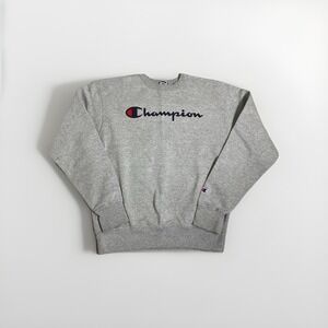 Mens Medium Champion Spellout Logo Crew Neck Sweatshirt Gray Grey